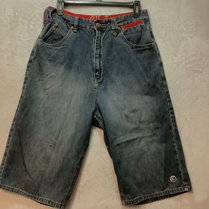 Vtg G. Unit Jean shorts  50 cent Mens 30 inches Blue with red trim Hip Hop baggy